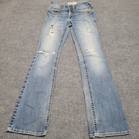 Ariat Denim - Ariat Real Jeans Women 26R Mid Rise Boot Stretch Cowgirl Thick Stitch Distressed